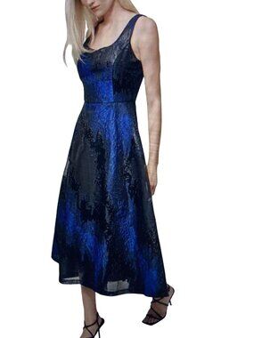 DKNY Women's Metallic Jacquard Scoop-Neck Midi Dress 16 NWT